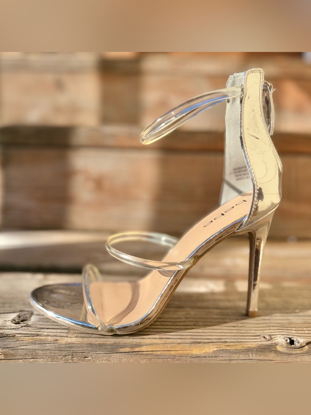 bebe Berdine-C Silver Clear Strap Stiletto Heels | Women’s 8.5